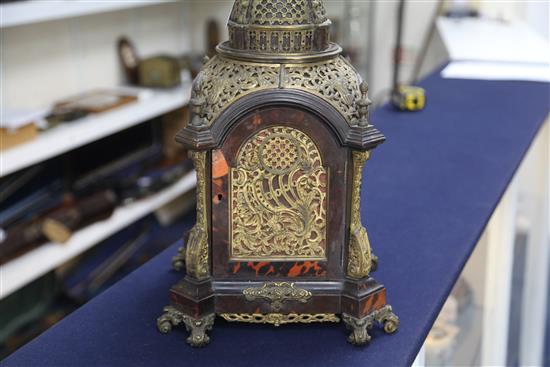 A Victorian ormolu and tortoiseshell mantel clock, 18.5in.